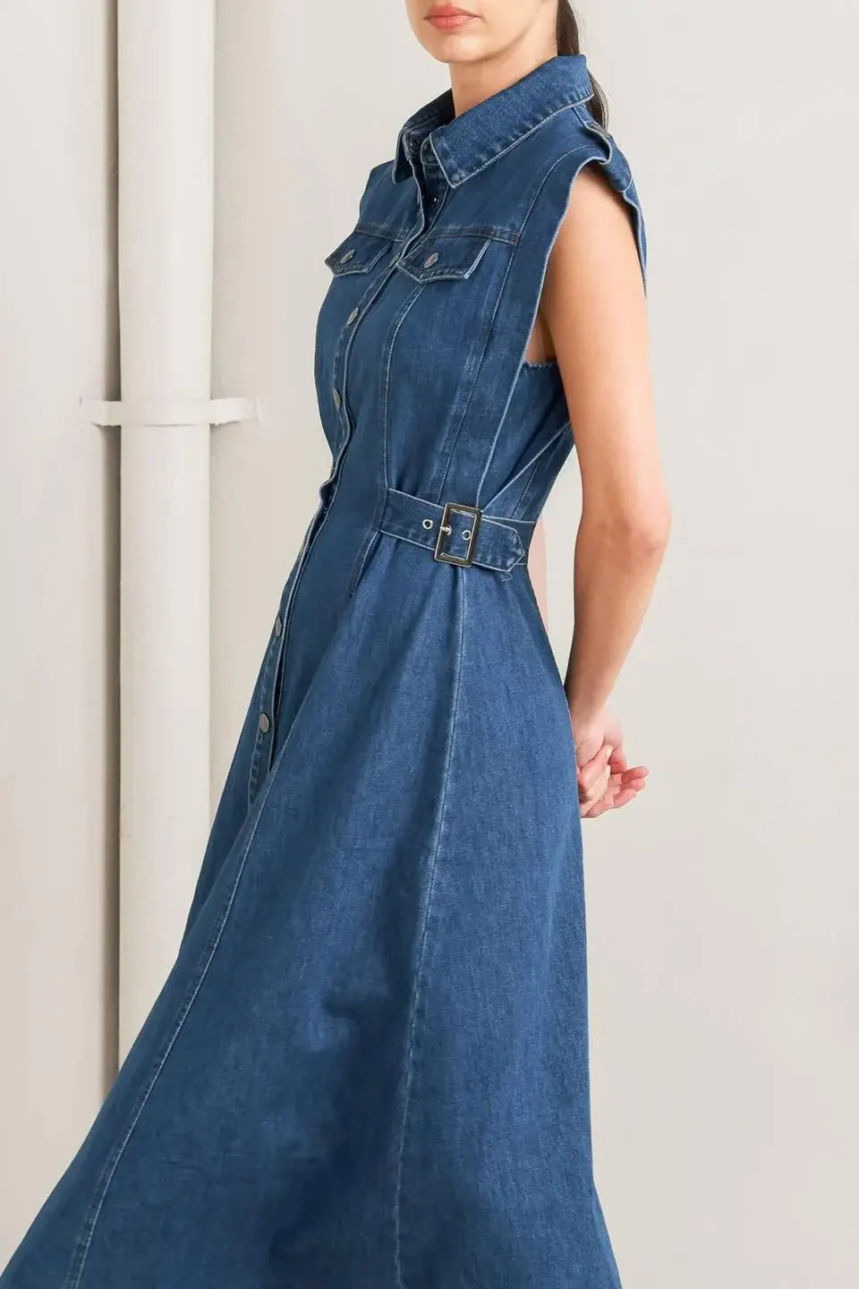 ICON VINTAGE DENIM MIDI DRESS - Flying Tomato - Flyclothing LLC