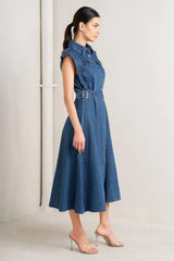 ICON VINTAGE DENIM MIDI DRESS - Flying Tomato - Flyclothing LLC