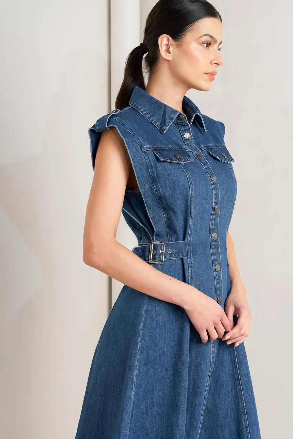 ICON VINTAGE DENIM MIDI DRESS - Flying Tomato - Flyclothing LLC