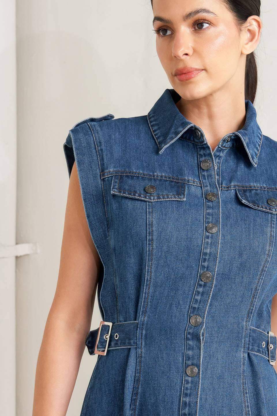ICON VINTAGE DENIM MIDI DRESS - Flying Tomato - Flyclothing LLC