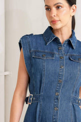 ICON VINTAGE DENIM MIDI DRESS - Flying Tomato - Flyclothing LLC