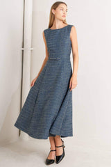 VINTAGE VIBE BOUCLÉ WOVEN TWEED MIDI DRESS - Flying Tomato - Flyclothing LLC