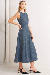 VINTAGE VIBE BOUCLÉ WOVEN TWEED MIDI DRESS - Flying Tomato - Flyclothing LLC