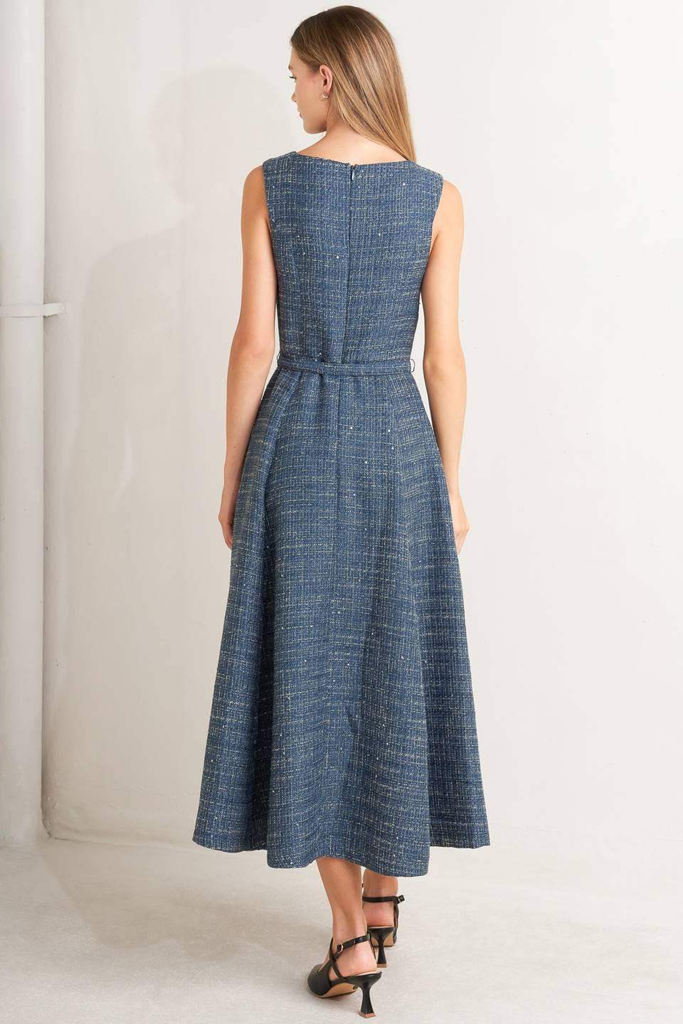 VINTAGE VIBE BOUCLÉ WOVEN TWEED MIDI DRESS - Flying Tomato - Flyclothing LLC
