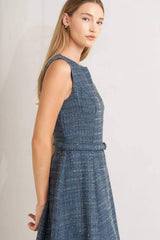 VINTAGE VIBE BOUCLÉ WOVEN TWEED MIDI DRESS - Flying Tomato - Flyclothing LLC
