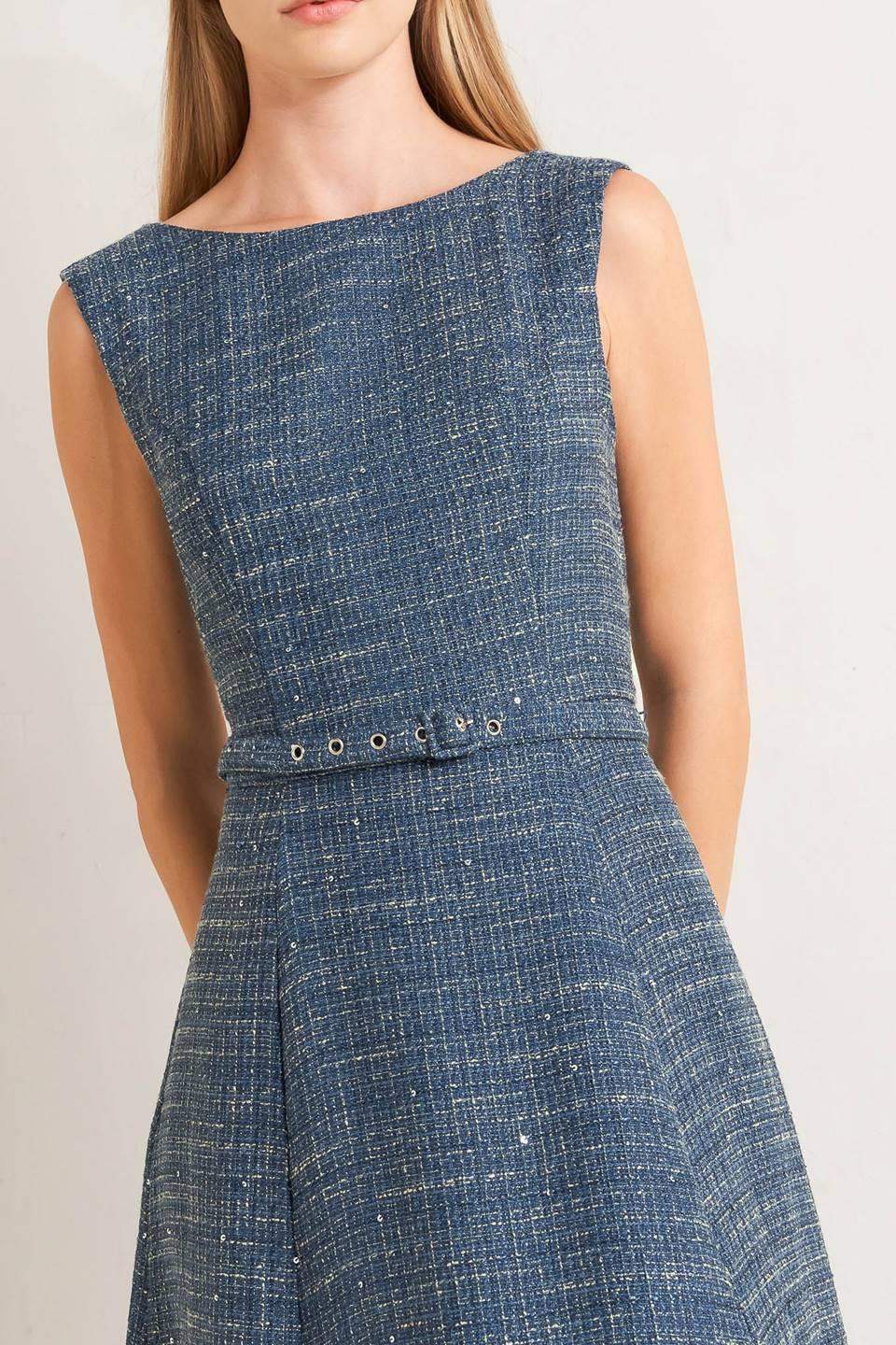 VINTAGE VIBE BOUCLÉ WOVEN TWEED MIDI DRESS - Flying Tomato - Flyclothing LLC
