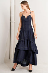 RAW ELEGANCE DENIM MIDI DRESS - Flying Tomato - Flyclothing LLC