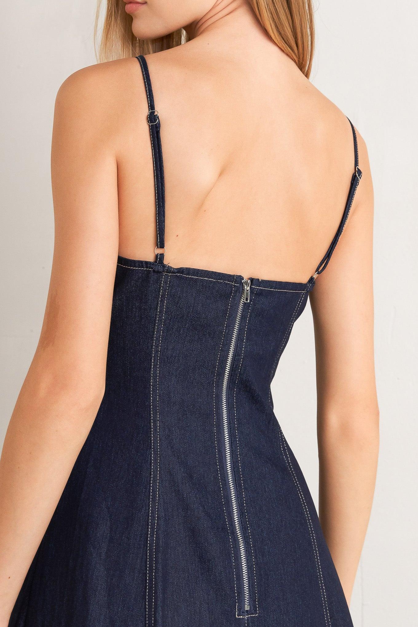 RAW ELEGANCE DENIM MIDI DRESS - Flying Tomato - Flyclothing LLC