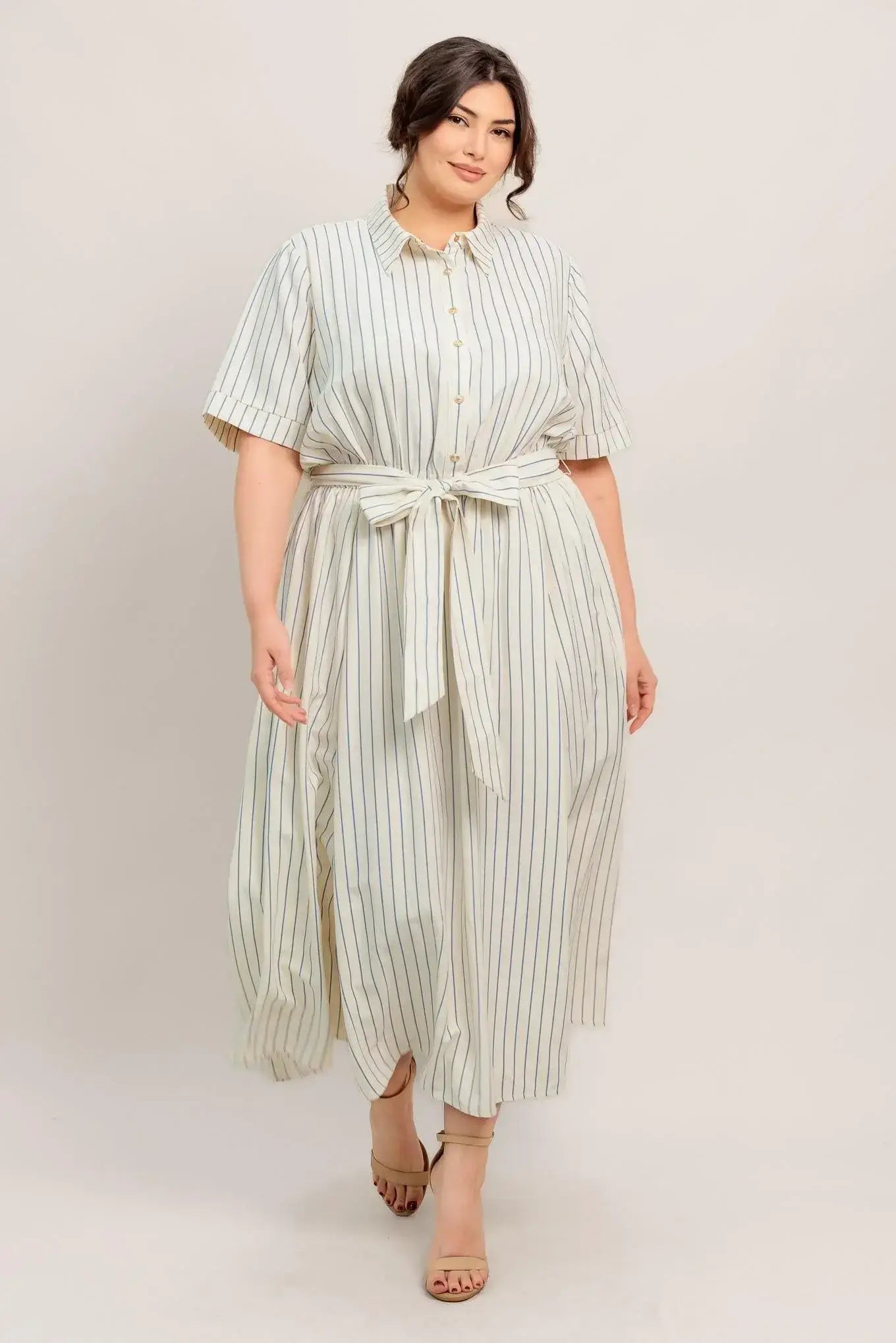 SUNDAY STRIPE WOVEN MIDI DRESS - Flying Tomato - Flyclothing LLC