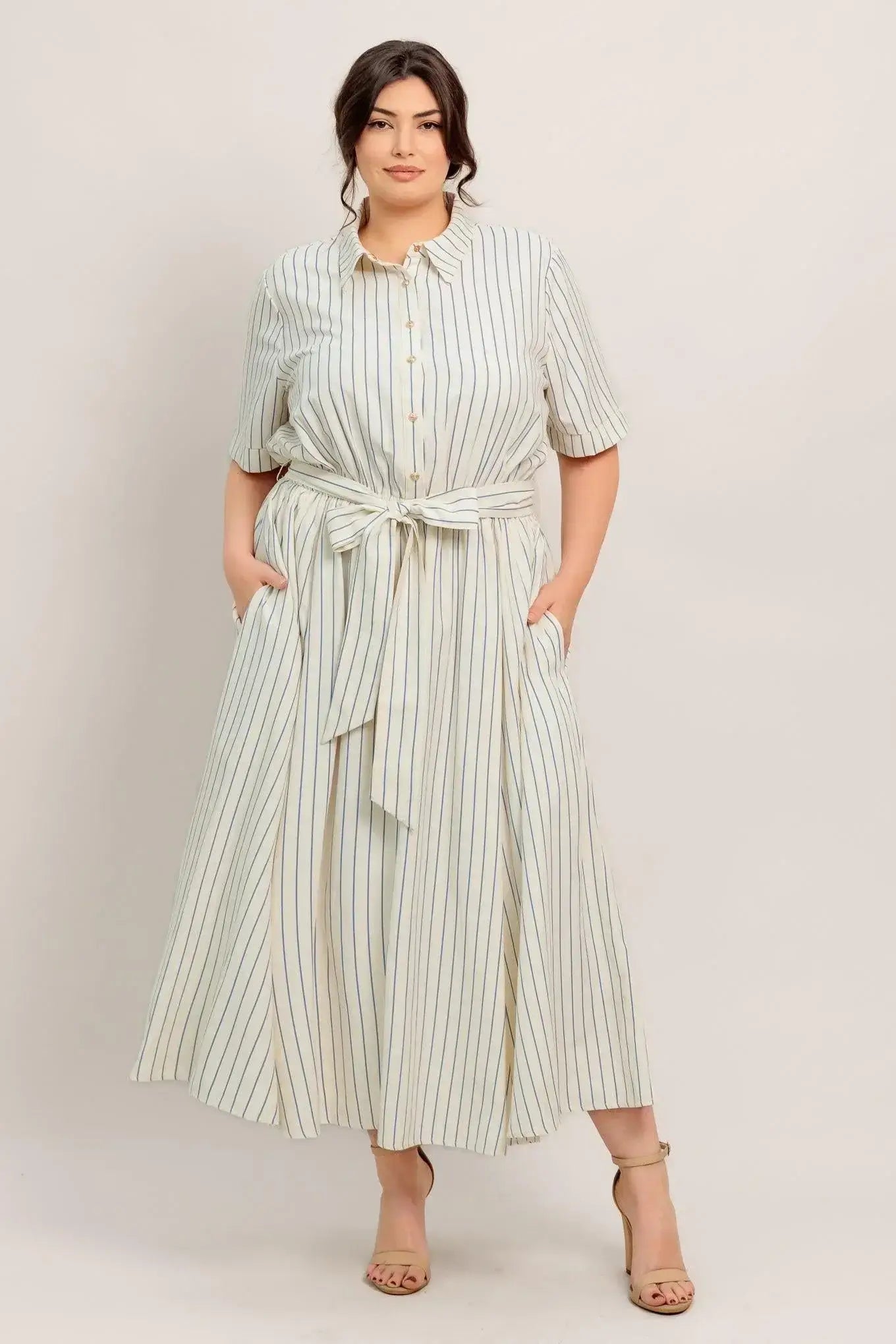 SUNDAY STRIPE WOVEN MIDI DRESS - Flying Tomato - Flyclothing LLC