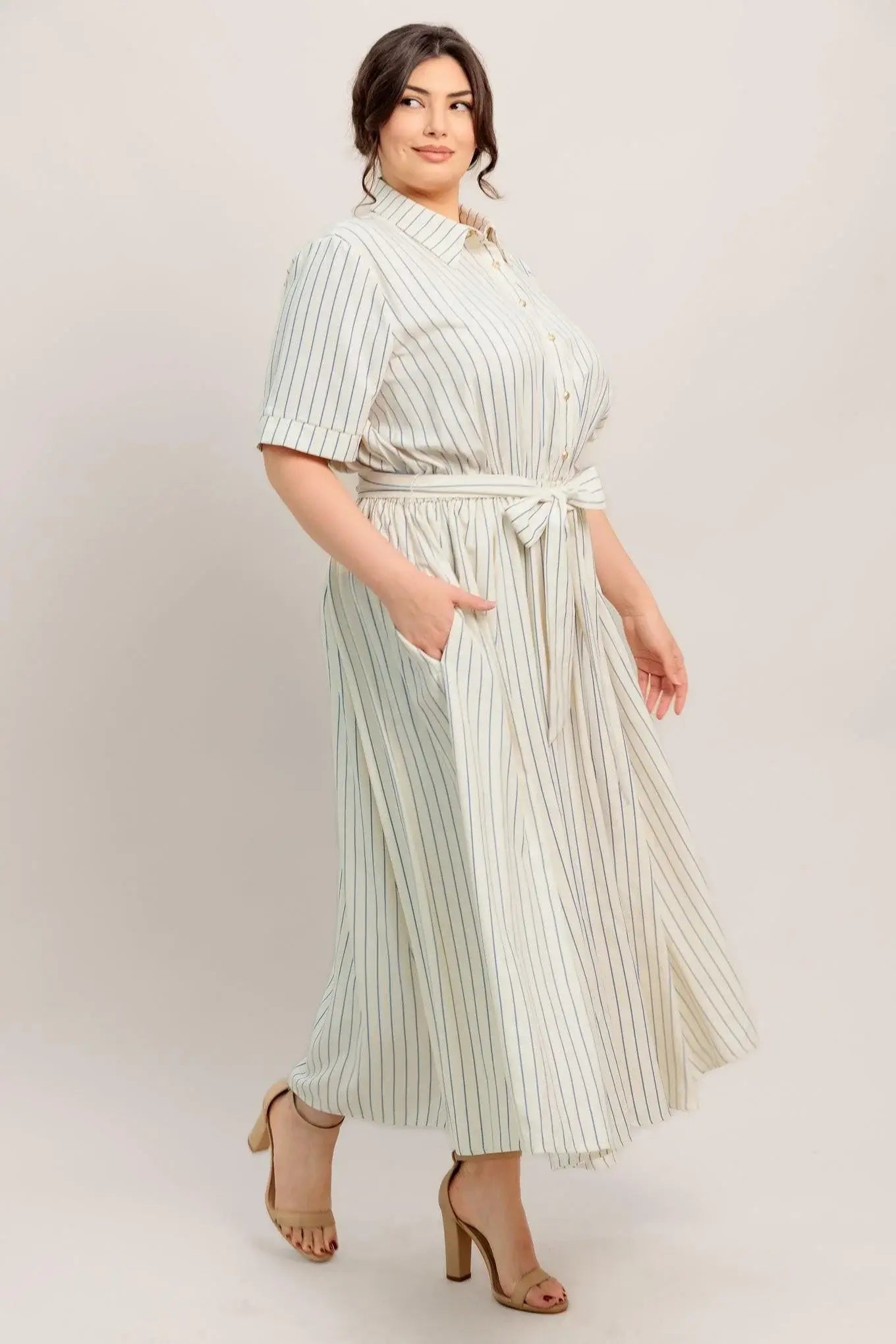 SUNDAY STRIPE WOVEN MIDI DRESS - Flying Tomato - Flyclothing LLC