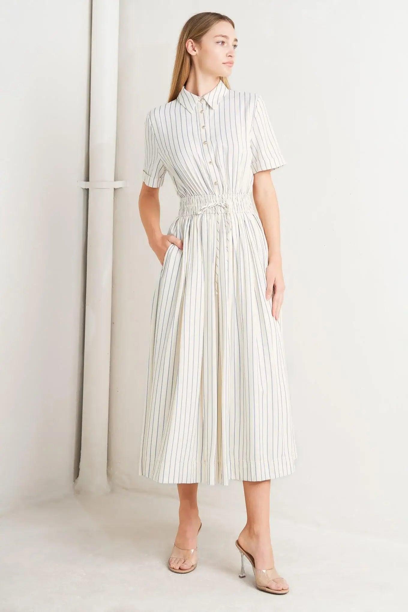 SUNDAY STRIPE WOVEN MIDI DRESS - Flying Tomato - Flyclothing LLC