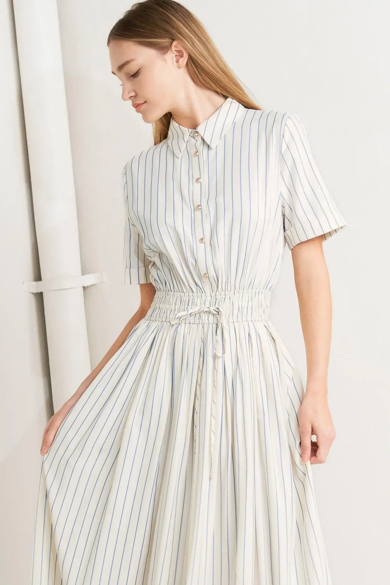 SUNDAY STRIPE WOVEN MIDI DRESS - Flying Tomato - Flyclothing LLC