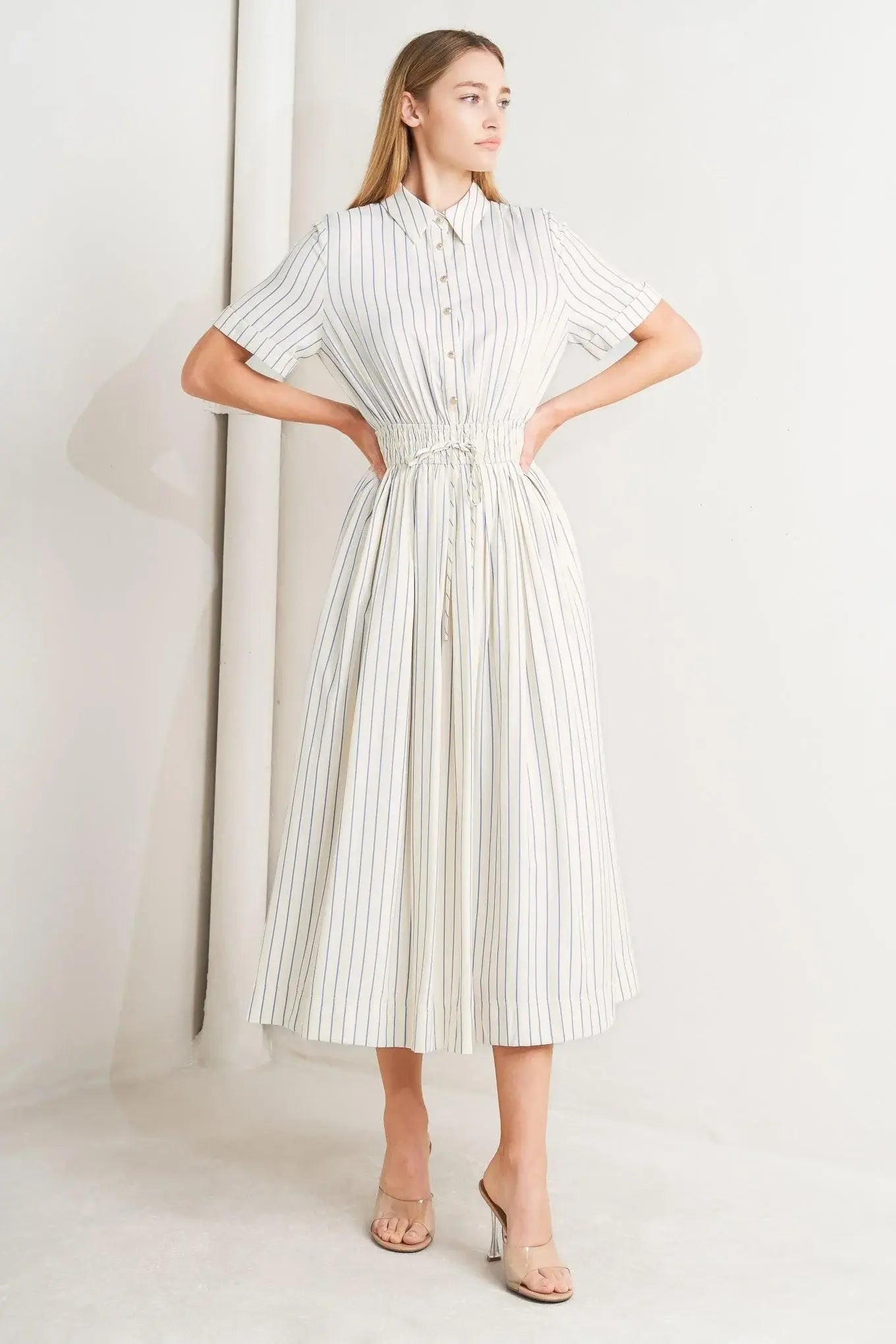 SUNDAY STRIPE WOVEN MIDI DRESS - Flying Tomato - Flyclothing LLC