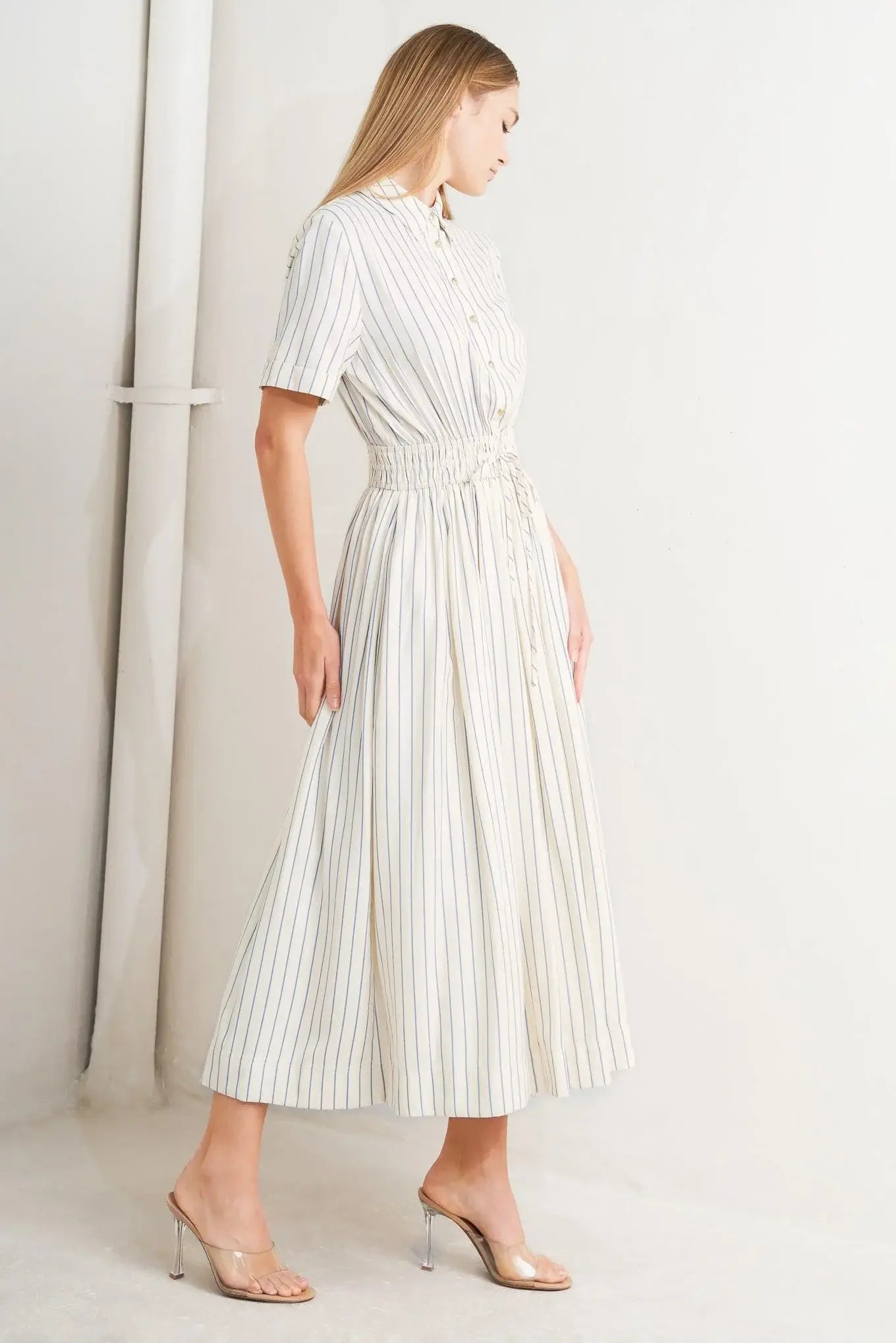SUNDAY STRIPE WOVEN MIDI DRESS - Flying Tomato - Flyclothing LLC