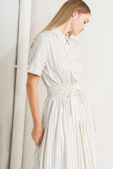SUNDAY STRIPE WOVEN MIDI DRESS - Flying Tomato - Flyclothing LLC