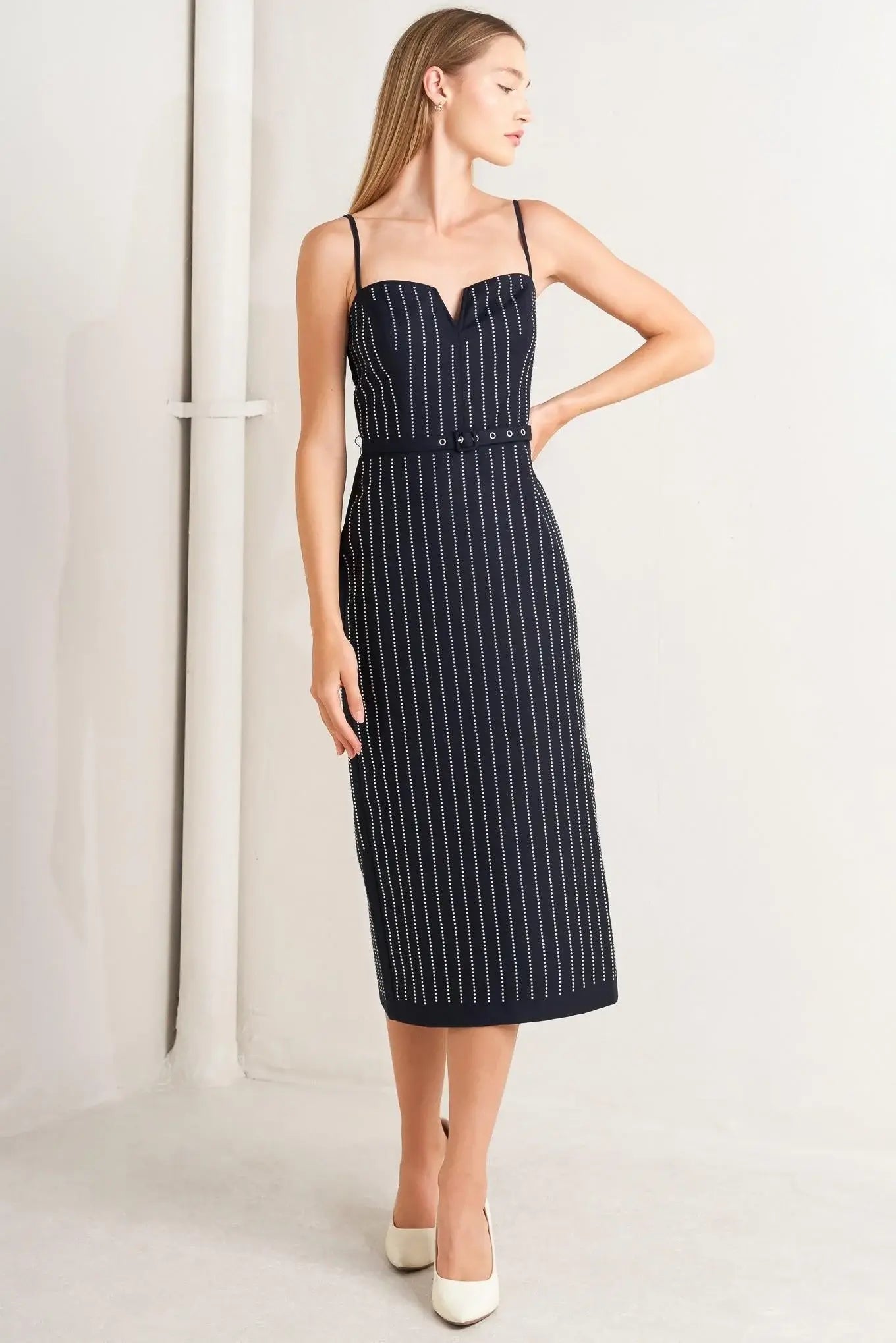 VERTICAL GRACE WOVEN MIDI DRESS - Flying Tomato - Flyclothing LLC