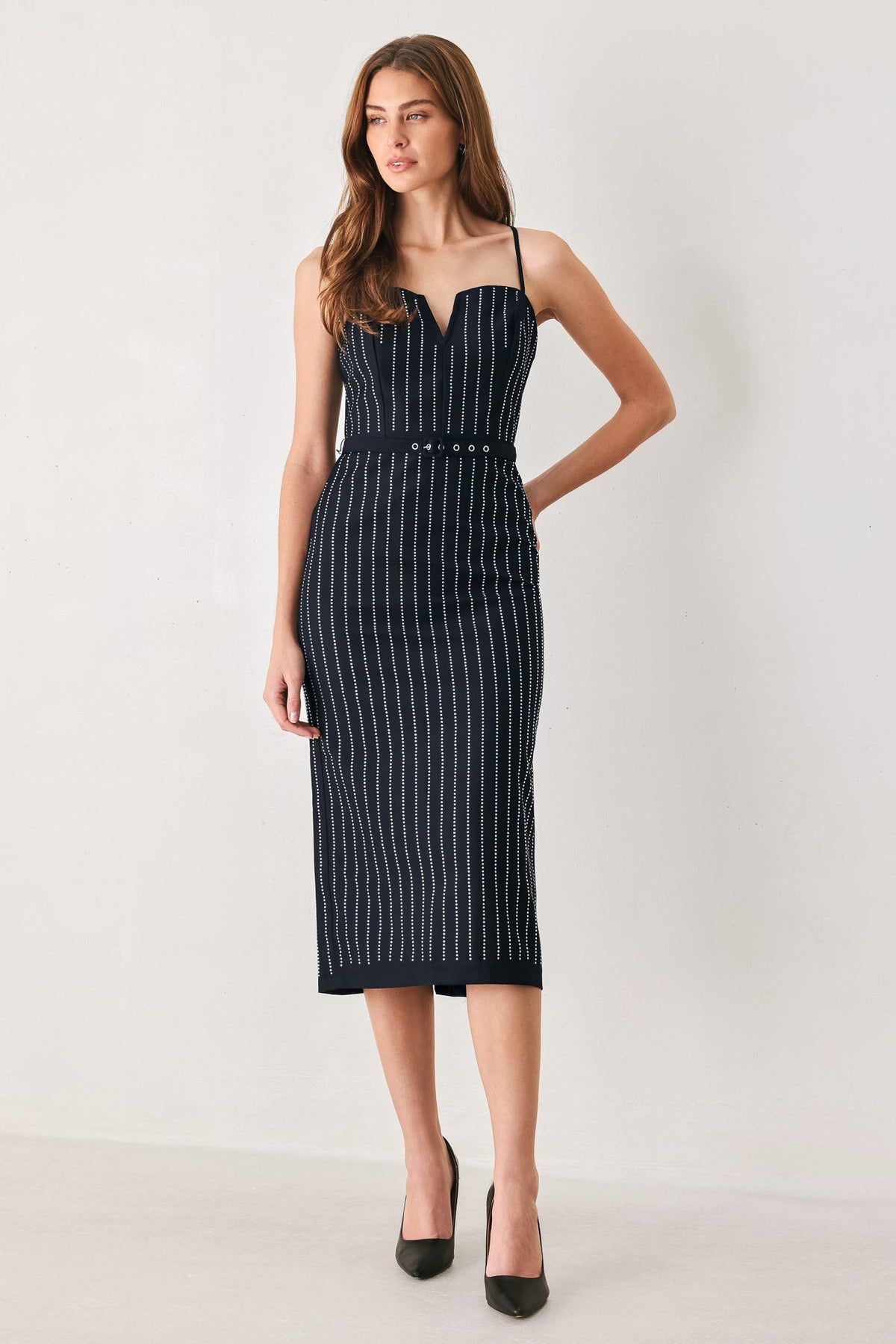 VERTICAL GRACE WOVEN MIDI DRESS - Flying Tomato - Flyclothing LLC