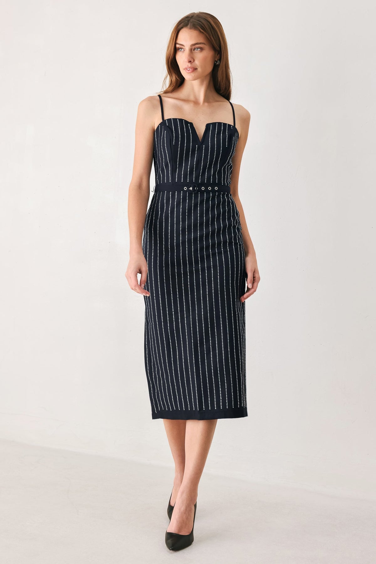 VERTICAL GRACE WOVEN MIDI DRESS - Flying Tomato - Flyclothing LLC
