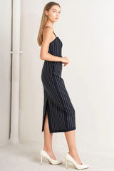VERTICAL GRACE WOVEN MIDI DRESS - Flying Tomato - Flyclothing LLC
