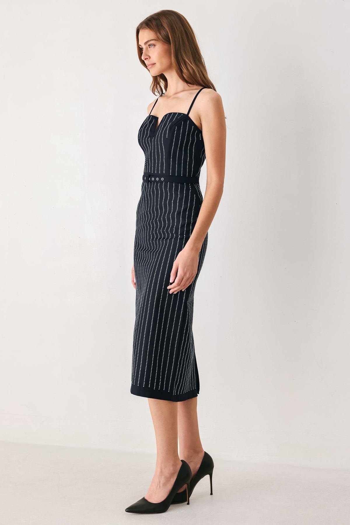 VERTICAL GRACE WOVEN MIDI DRESS - Flying Tomato - Flyclothing LLC