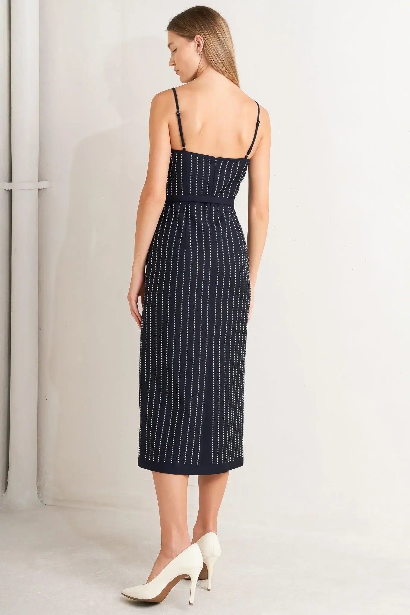 VERTICAL GRACE WOVEN MIDI DRESS - Flying Tomato - Flyclothing LLC