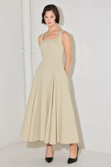 SANDSTONE SERENADE WOVEN MIDI DRESS - Flying Tomato - Flyclothing LLC
