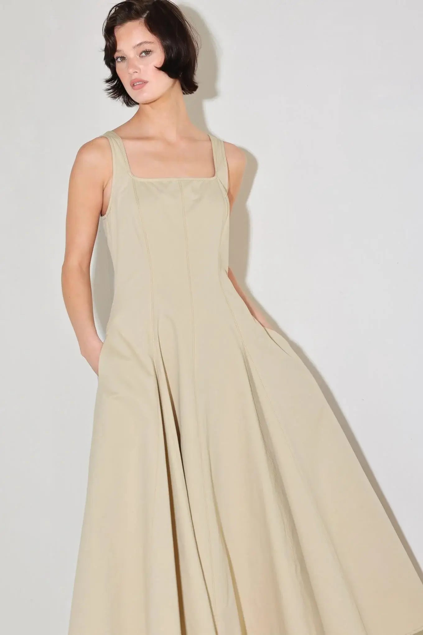 SANDSTONE SERENADE WOVEN MIDI DRESS - Flying Tomato - Flyclothing LLC