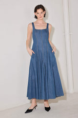INDIGO SWAY DENIM MIDI DRESS - Flying Tomato - Flyclothing LLC
