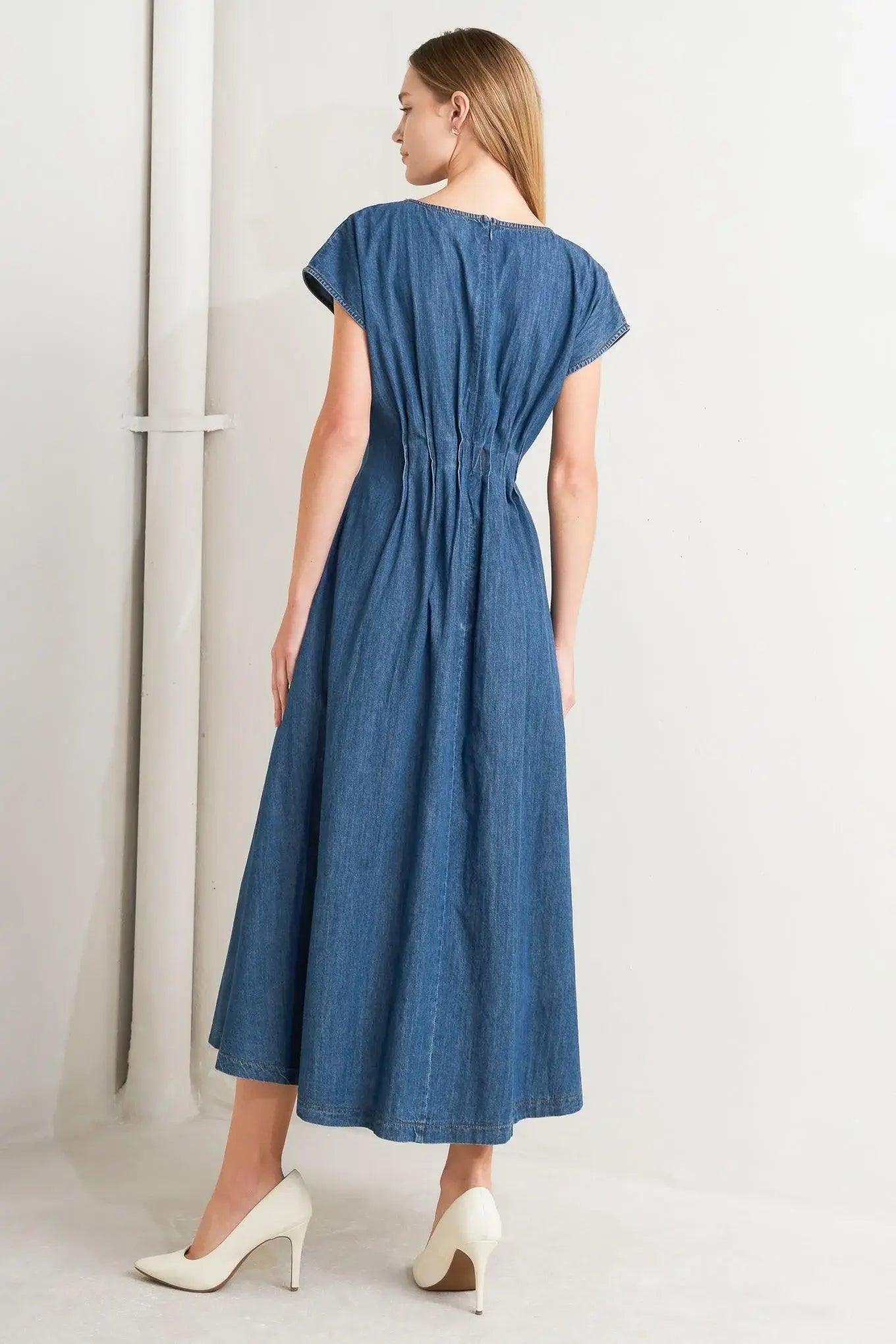 MODERN WORK DENIM MIDI DRESS - Flying Tomato - Flyclothing LLC