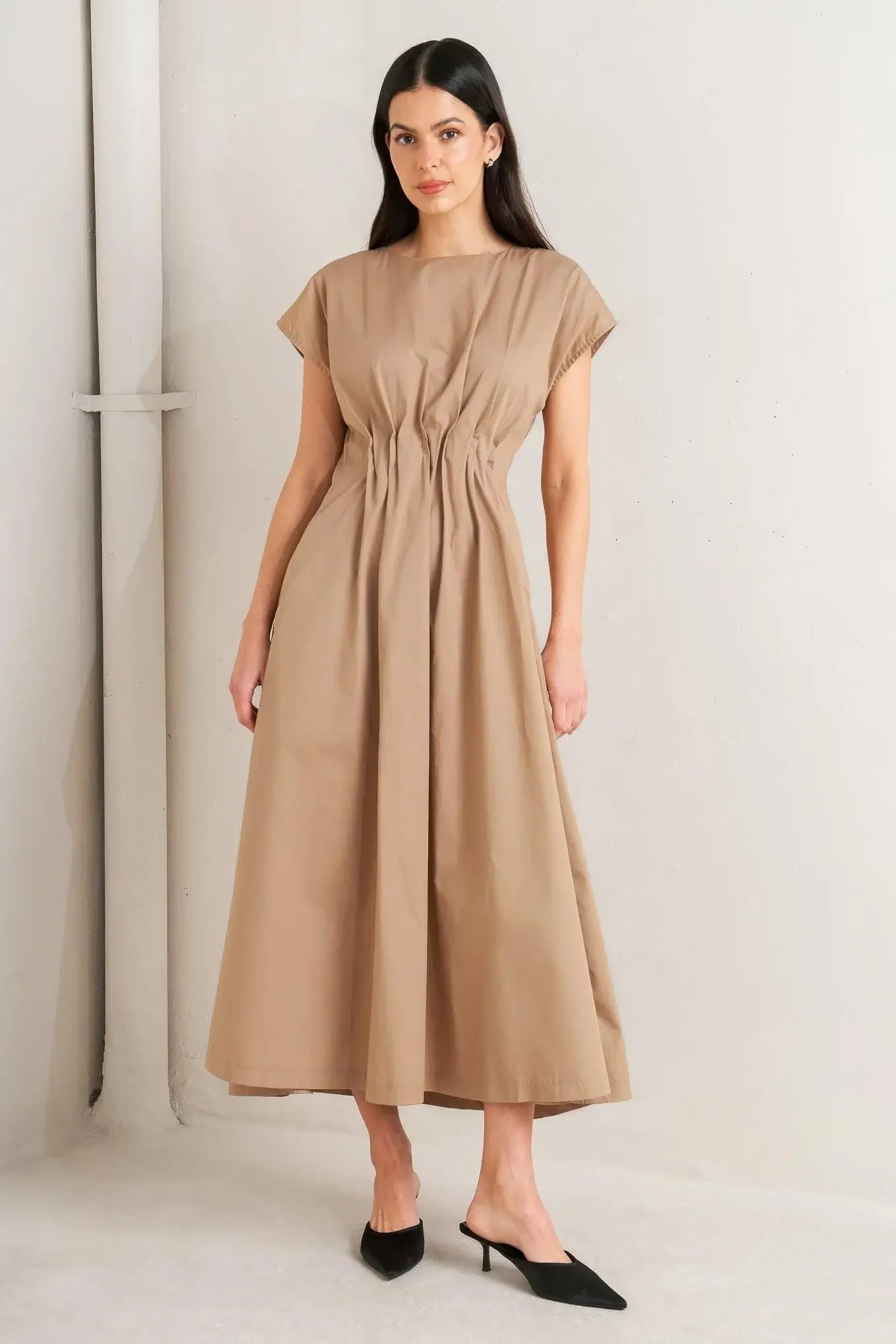 NOVA SAND WOVEN MIDI DRESS - Flying Tomato - Flyclothing LLC