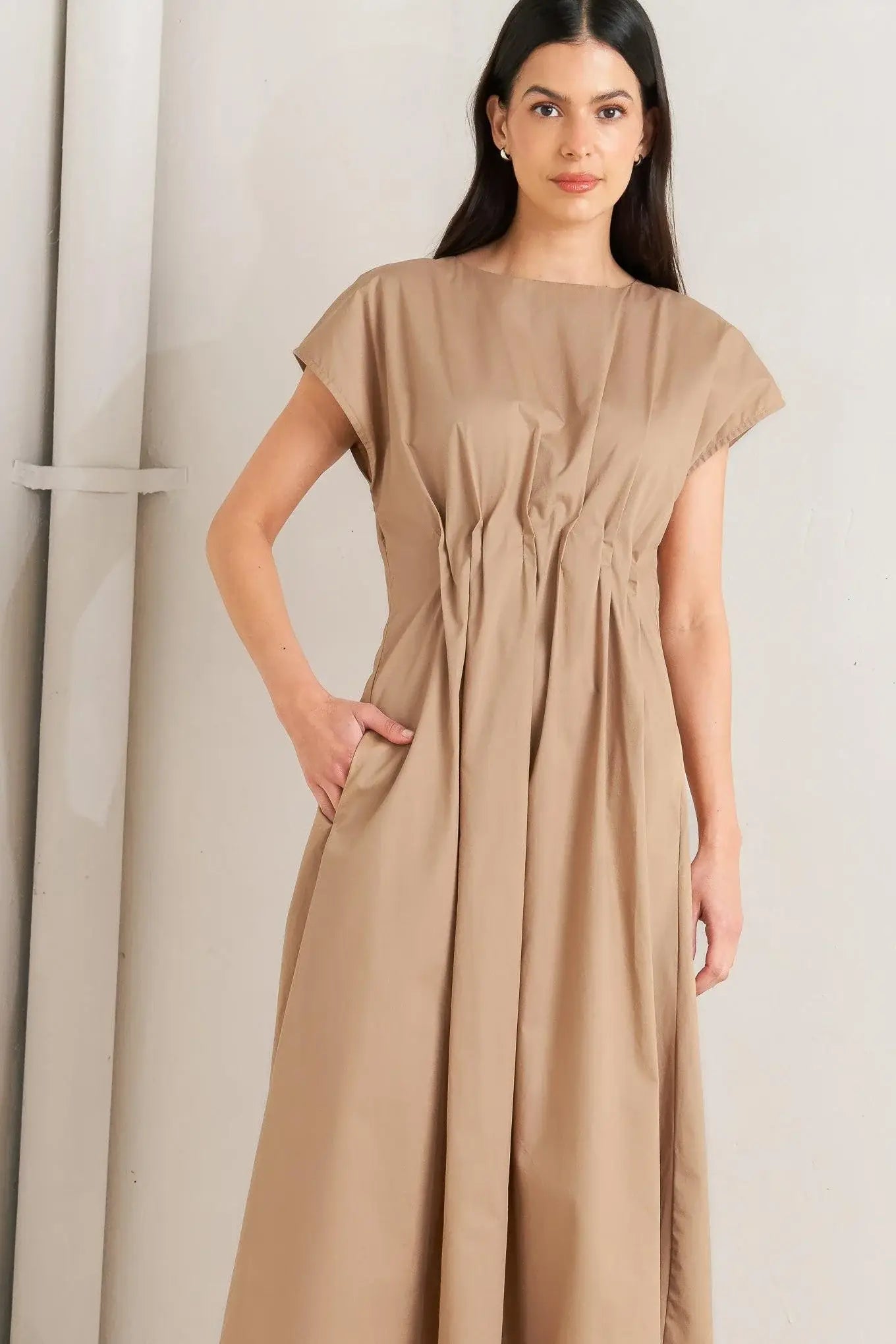 NOVA SAND WOVEN MIDI DRESS - Flying Tomato - Flyclothing LLC