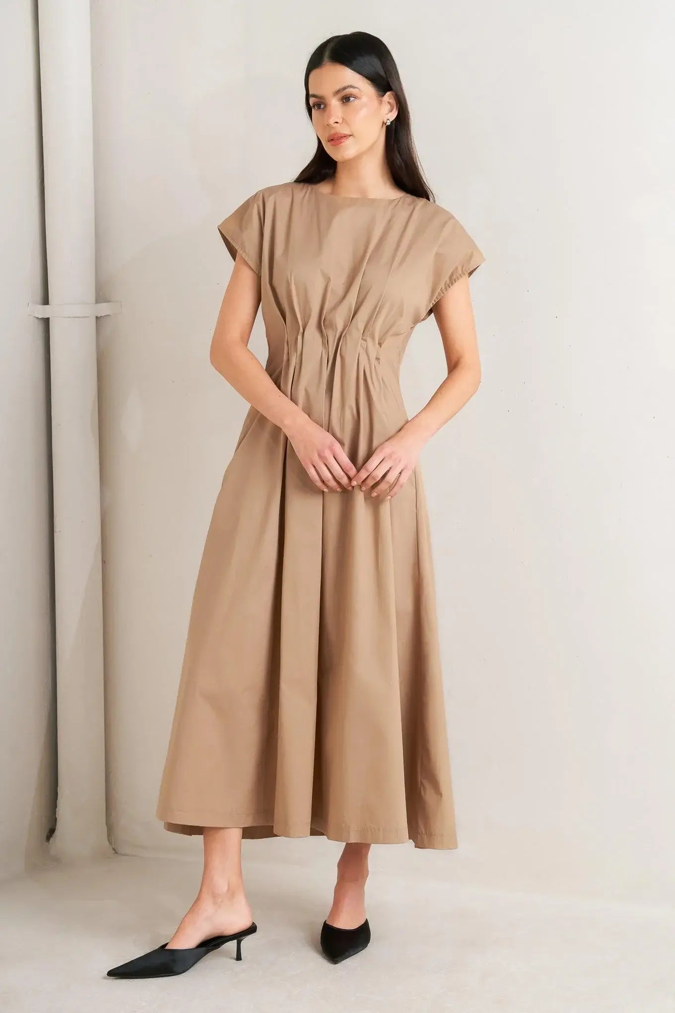 NOVA SAND WOVEN MIDI DRESS - Flying Tomato - Flyclothing LLC