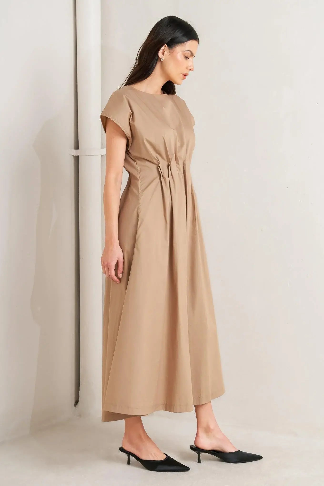 NOVA SAND WOVEN MIDI DRESS - Flying Tomato - Flyclothing LLC