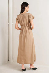 NOVA SAND WOVEN MIDI DRESS - Flying Tomato - Flyclothing LLC