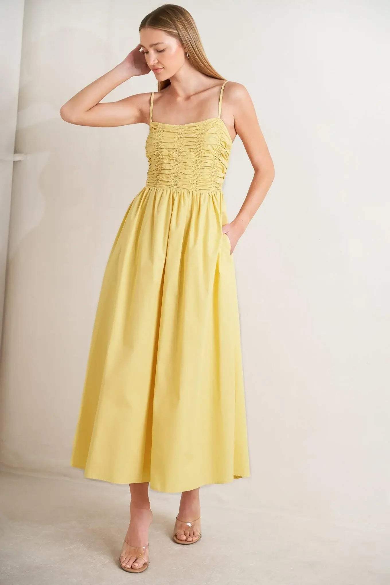 LEMON KISS WOVEN MIDI DRESS - Flying Tomato - Flyclothing LLC