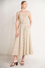 TAILORED IN SUNLIGHT WOVEN MIDI DRESS - Flying Tomato - Flyclothing LLC