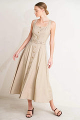 TAILORED IN SUNLIGHT WOVEN MIDI DRESS - Flying Tomato - Flyclothing LLC