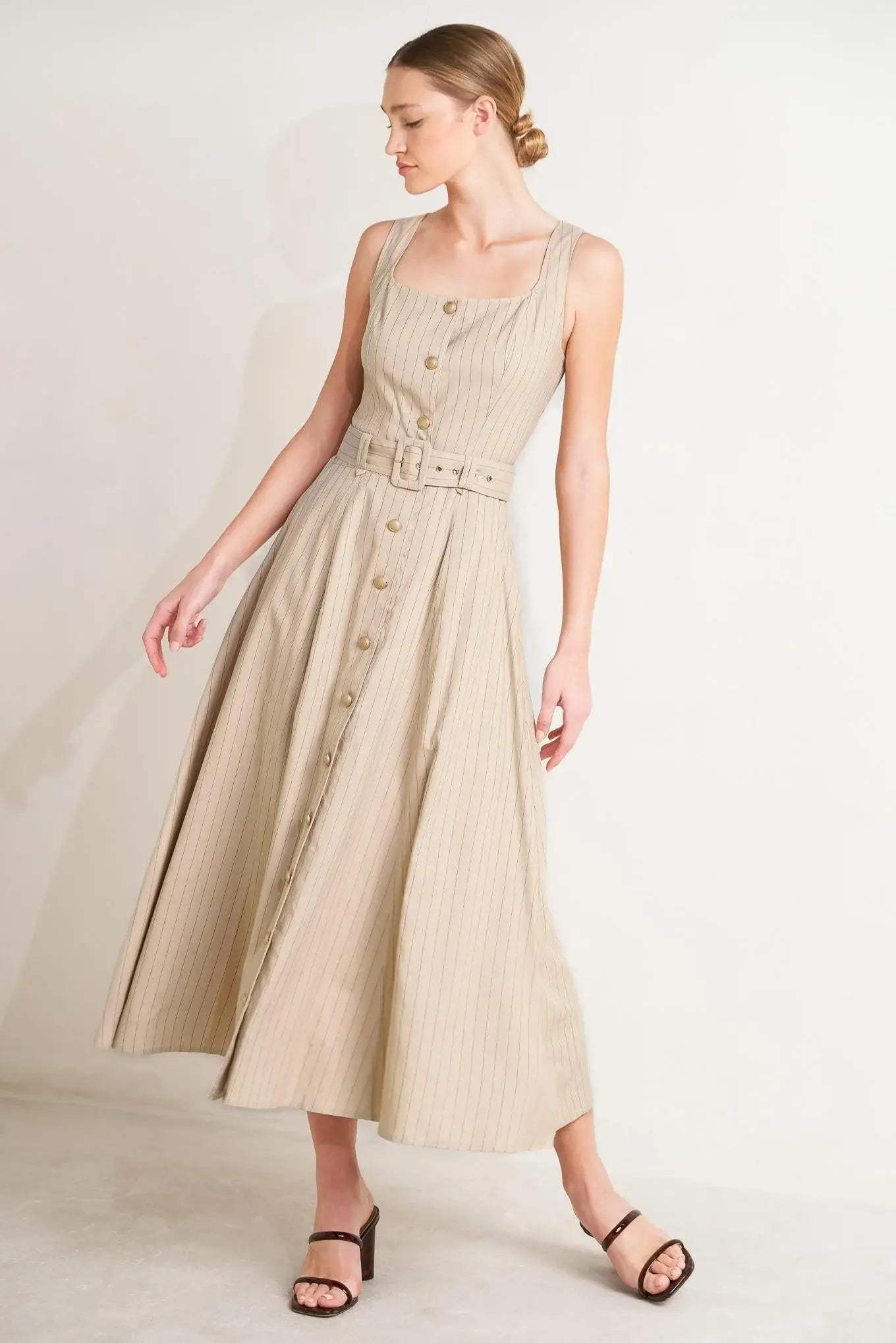 TAILORED IN SUNLIGHT WOVEN MIDI DRESS - Flying Tomato - Flyclothing LLC