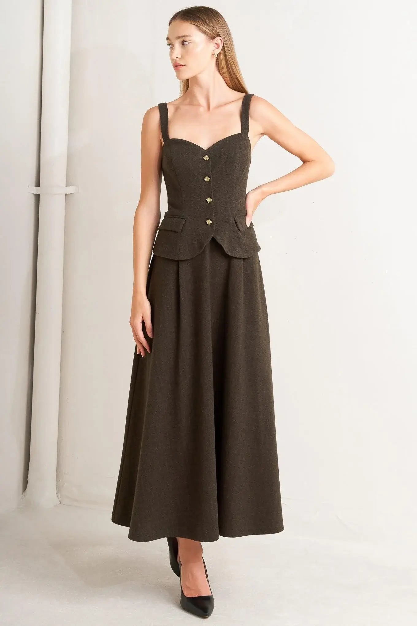 HERITAGE TAILOR WOVEN MIDI DRESS - Flying Tomato - Flyclothing LLC