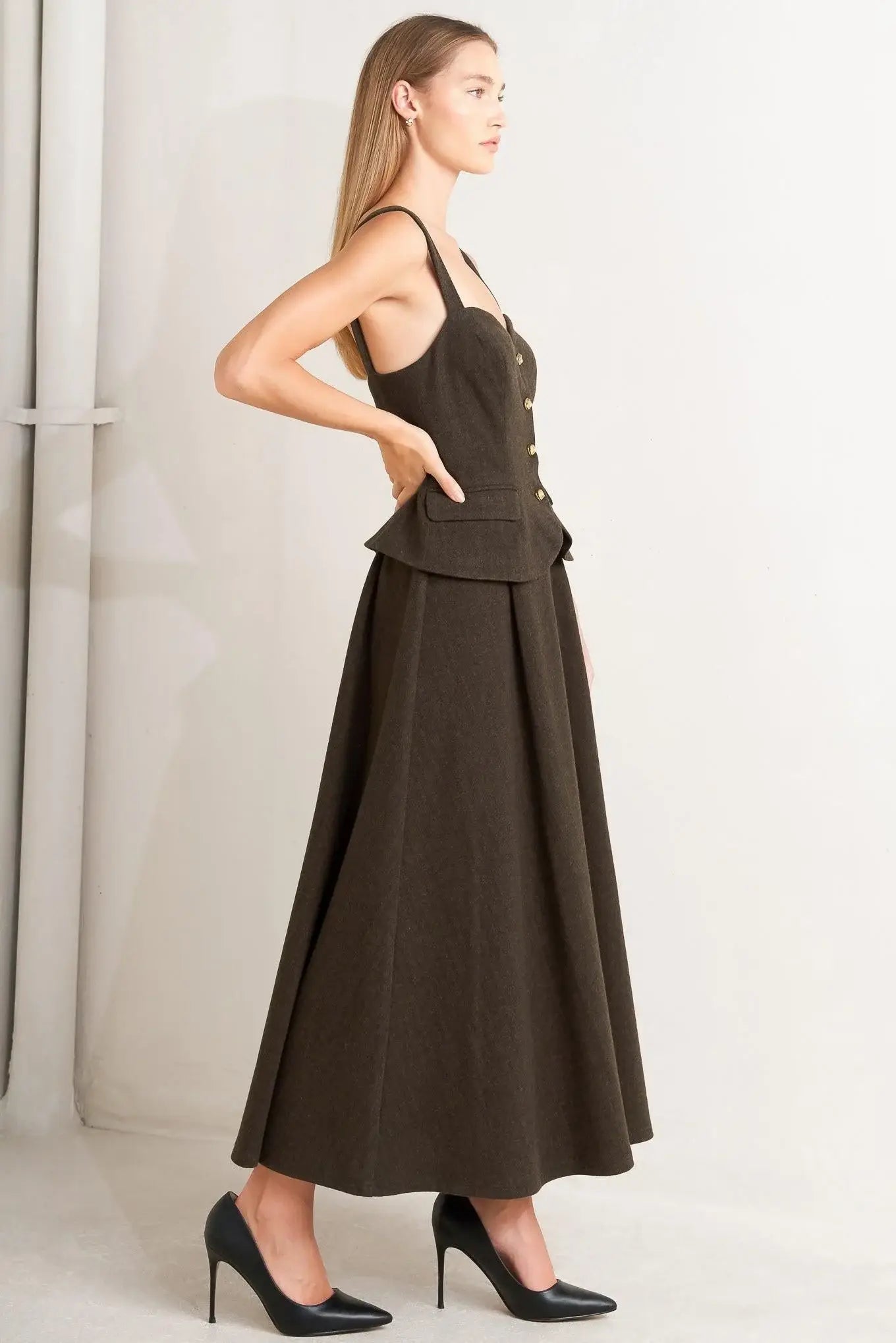 HERITAGE TAILOR WOVEN MIDI DRESS - Flying Tomato - Flyclothing LLC