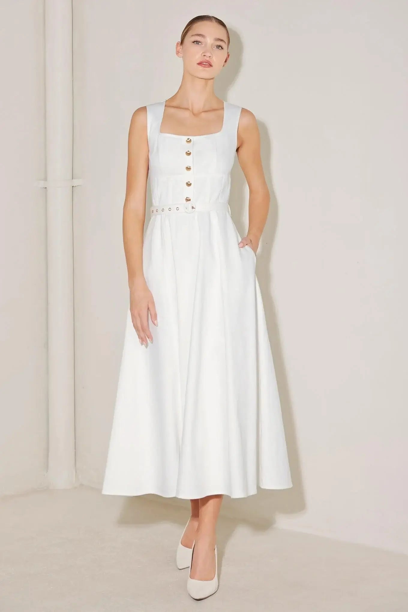 SUMMER SOCIAL WOVEN MIDI DRESS - Flying Tomato - Flyclothing LLC