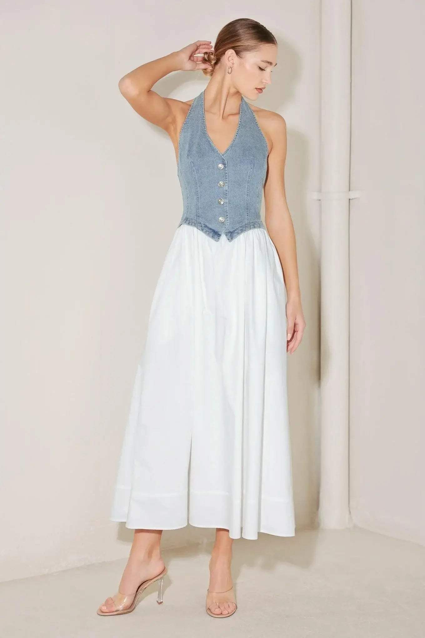 CITY TO COAST WOVEN MIDI DRESS - Flying Tomato - Flyclothing LLC