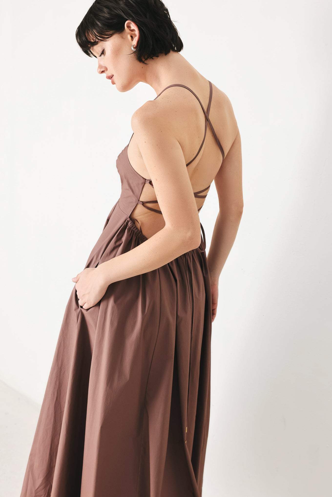 PURE LINE WOVEN MIDI DRESS - Flying Tomato - Flyclothing LLC