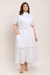 ELEGANT ENCOUNTER WOVEN MIDI DRESS - Flying Tomato - Flyclothing LLC