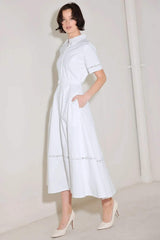 ELEGANT ENCOUNTER WOVEN MIDI DRESS - Flying Tomato - Flyclothing LLC