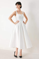 ECHO IN WHITE WOVEN MIDI DRESS - Flying Tomato - Flyclothing LLC