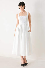 ECHO IN WHITE WOVEN MIDI DRESS - Flying Tomato - Flyclothing LLC