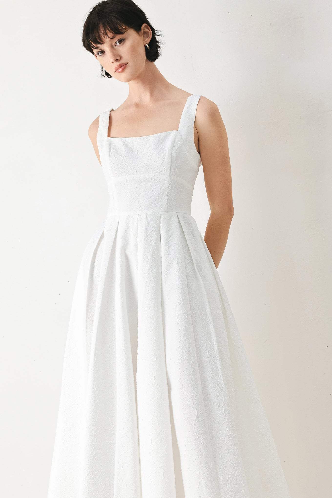 ECHO IN WHITE WOVEN MIDI DRESS - Flying Tomato - Flyclothing LLC