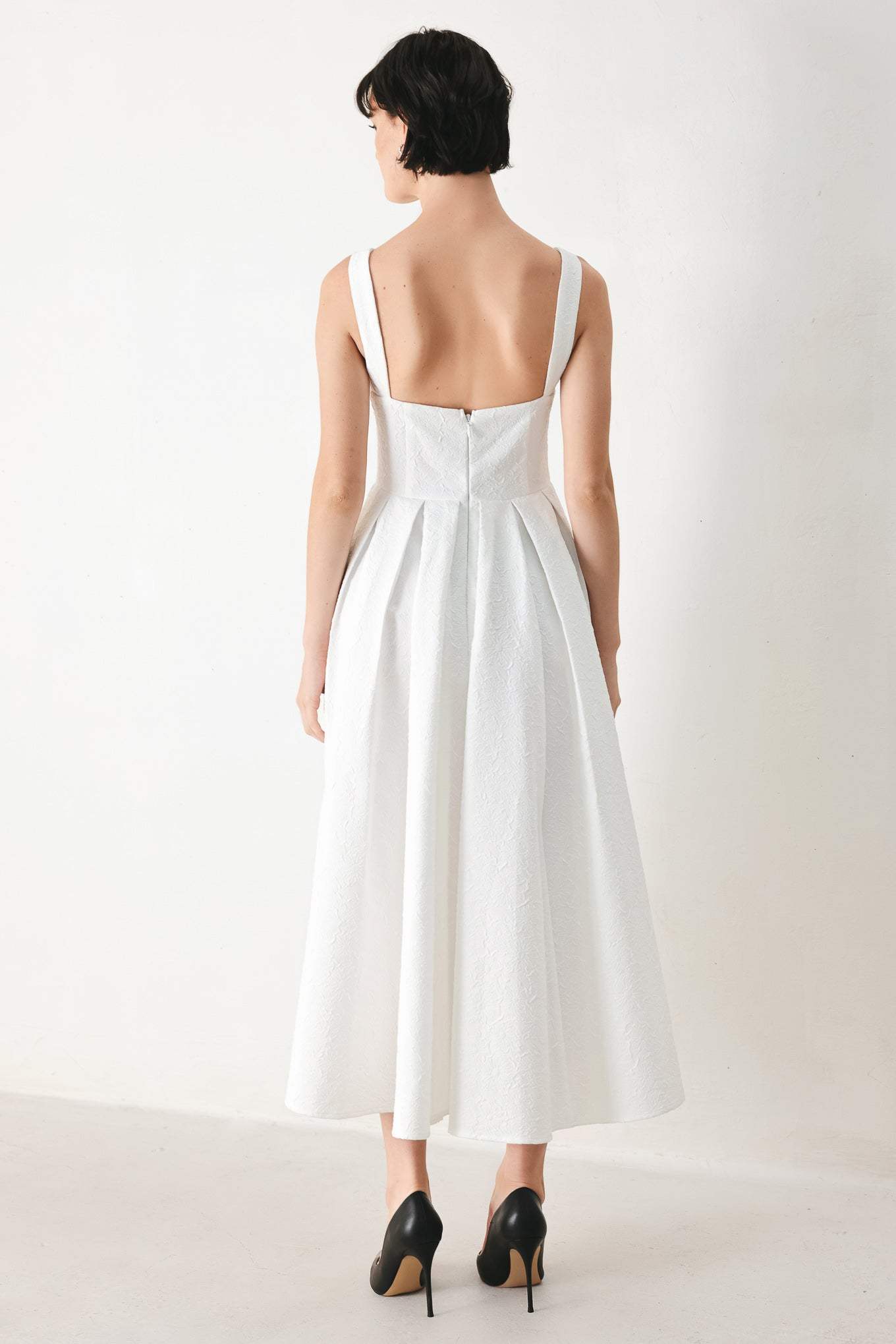 ECHO IN WHITE WOVEN MIDI DRESS - Flying Tomato - Flyclothing LLC